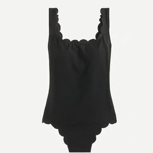J Crew Scallop piqué scoopback one-piece Swimsuit Black size 6